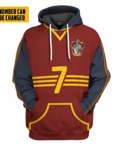  3D H.P Gryffindor Quidditch Uniform Custom Number Hoodie Tshirt Apparel_6256
