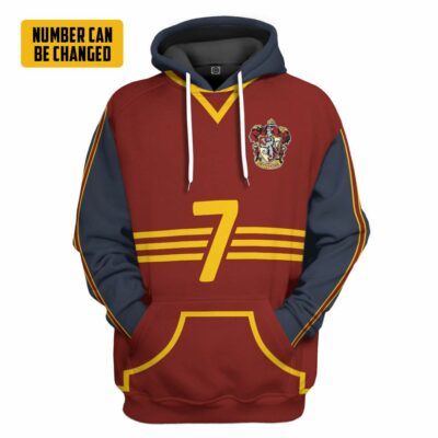  3D H.P Gryffindor Quidditch Uniform Custom Number Hoodie Tshirt Apparel_6256