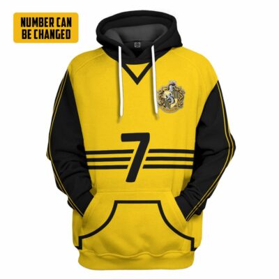   3D H.P Hufflepuff Quidditch Uniform Custom Number Hoodie Tshirt Apparel_3659