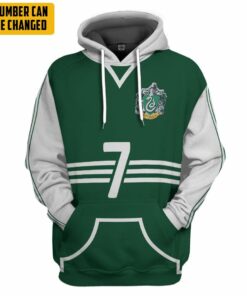   3D H.P Slytherin Quidditch Uniform Custom Number Hoodie Tshirt Apparel_7075