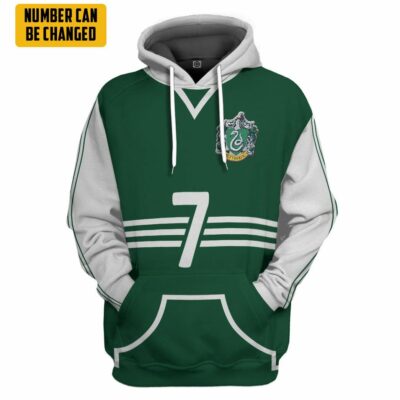   3D H.P Slytherin Quidditch Uniform Custom Number Hoodie Tshirt Apparel_7075