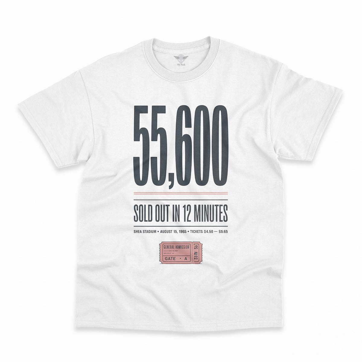 55,600 — Shea Stadium August 15 1965 — Concert Heritage Tee — Design II
