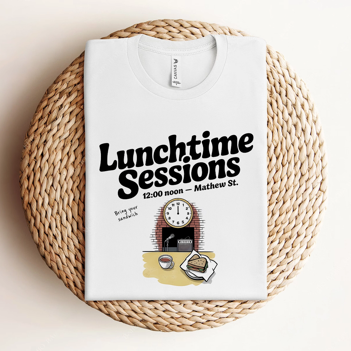 Lunchtime Sessions — 12:00 Noon Mathew Street Liverpool Tee — Design I