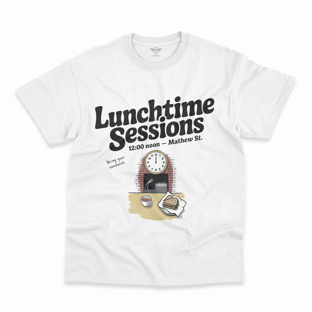 Lunchtime Sessions — 12:00 Noon Mathew Street Liverpool Tee — Design I